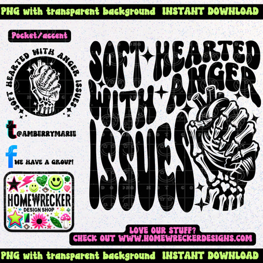 Soft Hearted with Anger Issues | Wavy Snarky PNG