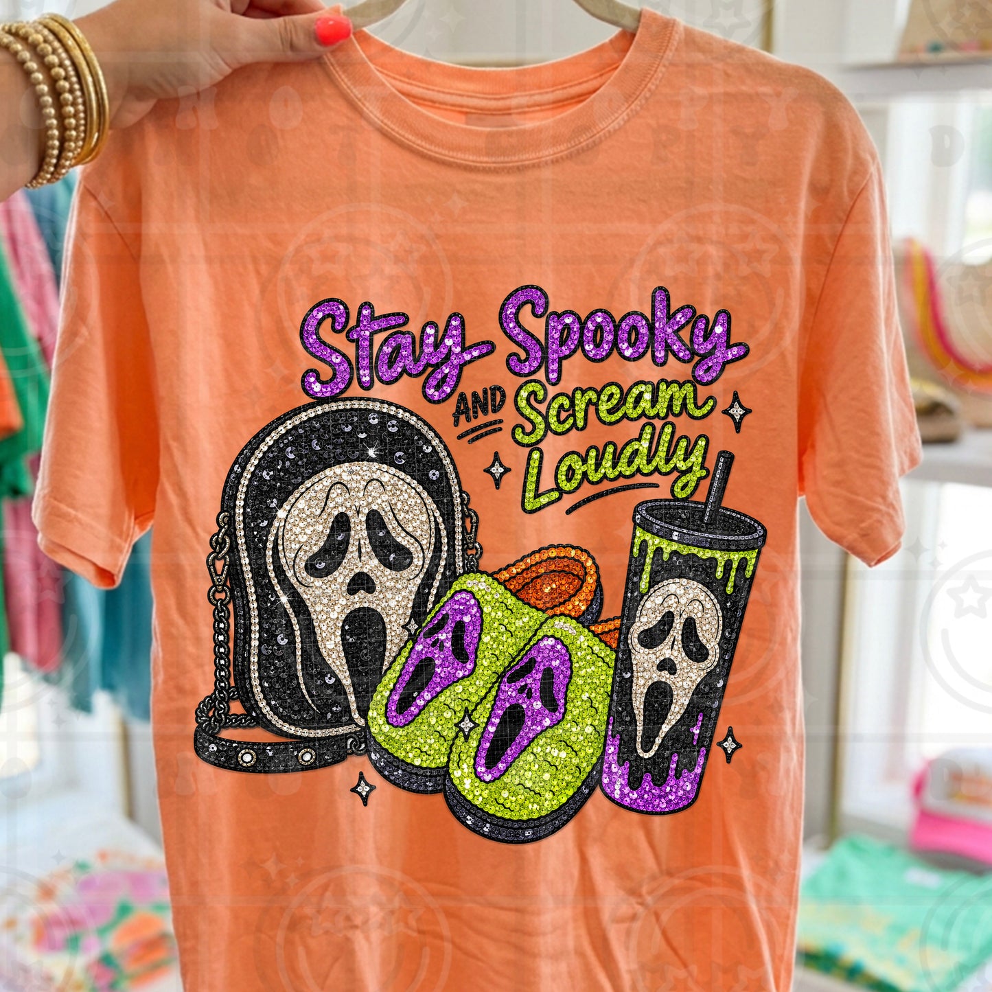 stay spooky scream loudly faux sequin png digital download