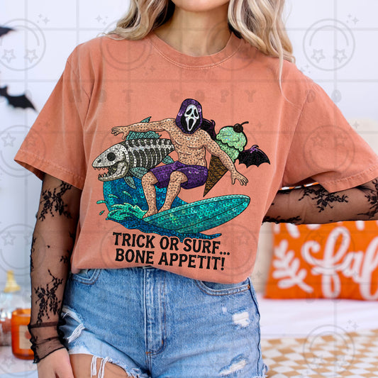 Bon appetit trick or surf faux sequin png digital download