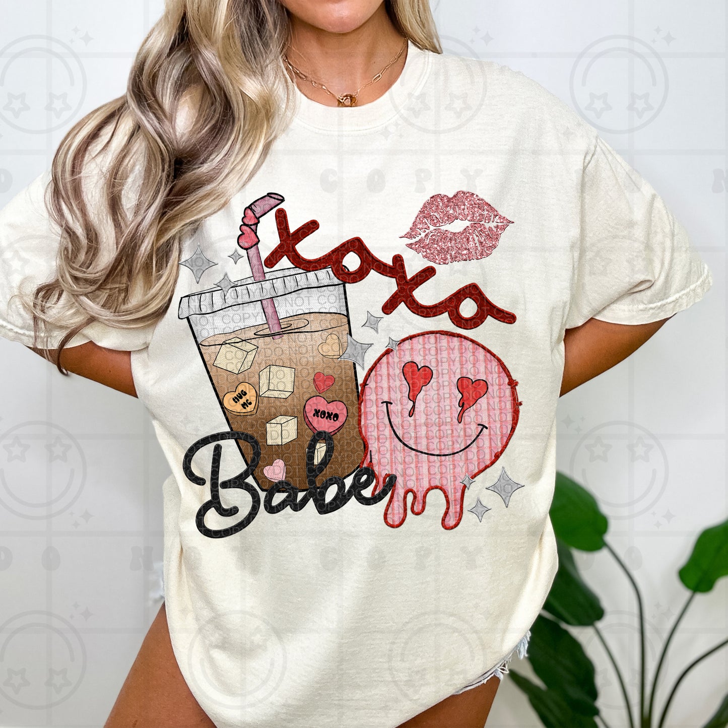 Vday Xoxo Babe Collage Faux Embroidery PNG