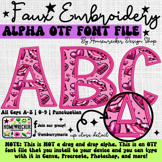 Vday Lips2 OTF Font, Faux Embroidery, OTF Font Clipart Make your own designs Digital Download