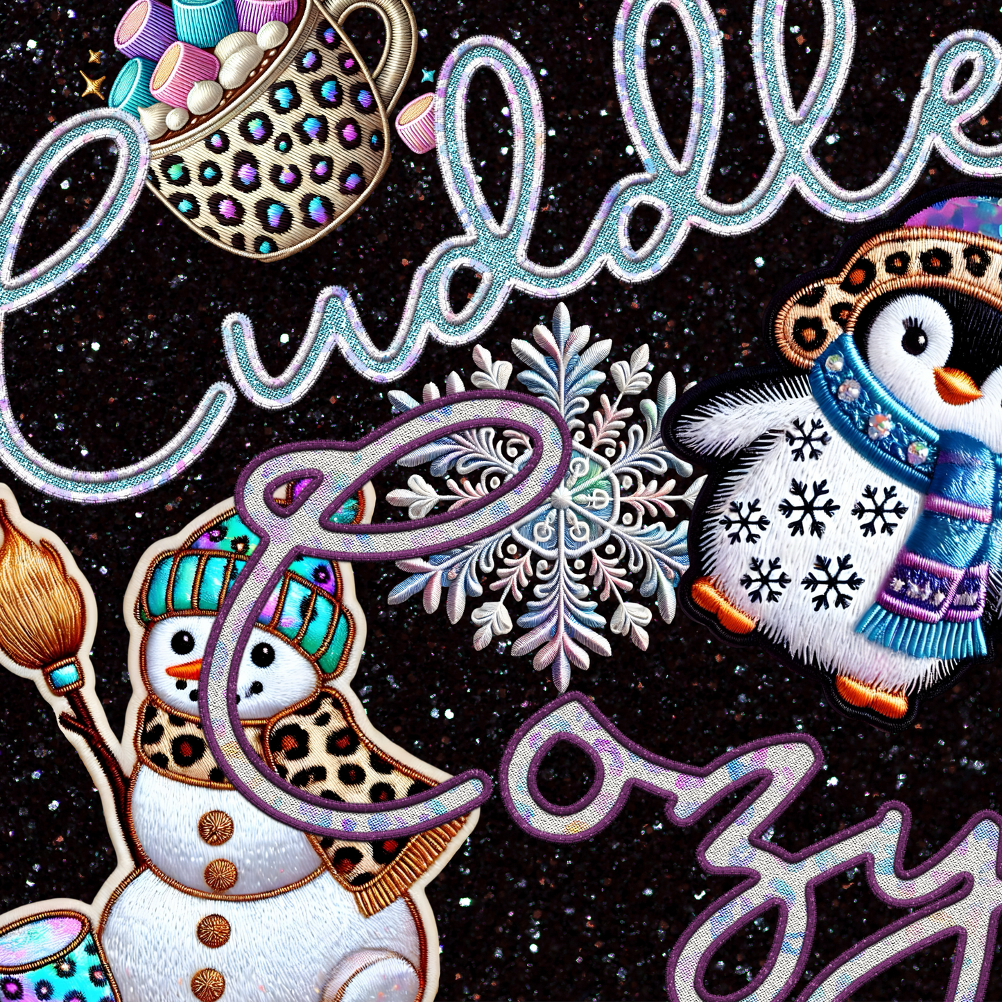 Winter Wonderland Faux Embroidery 16 CLIPART + 5pc OTF FONT Bundle