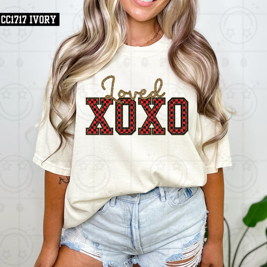 Loved Checkered XOXO Faux Embroidery PNG