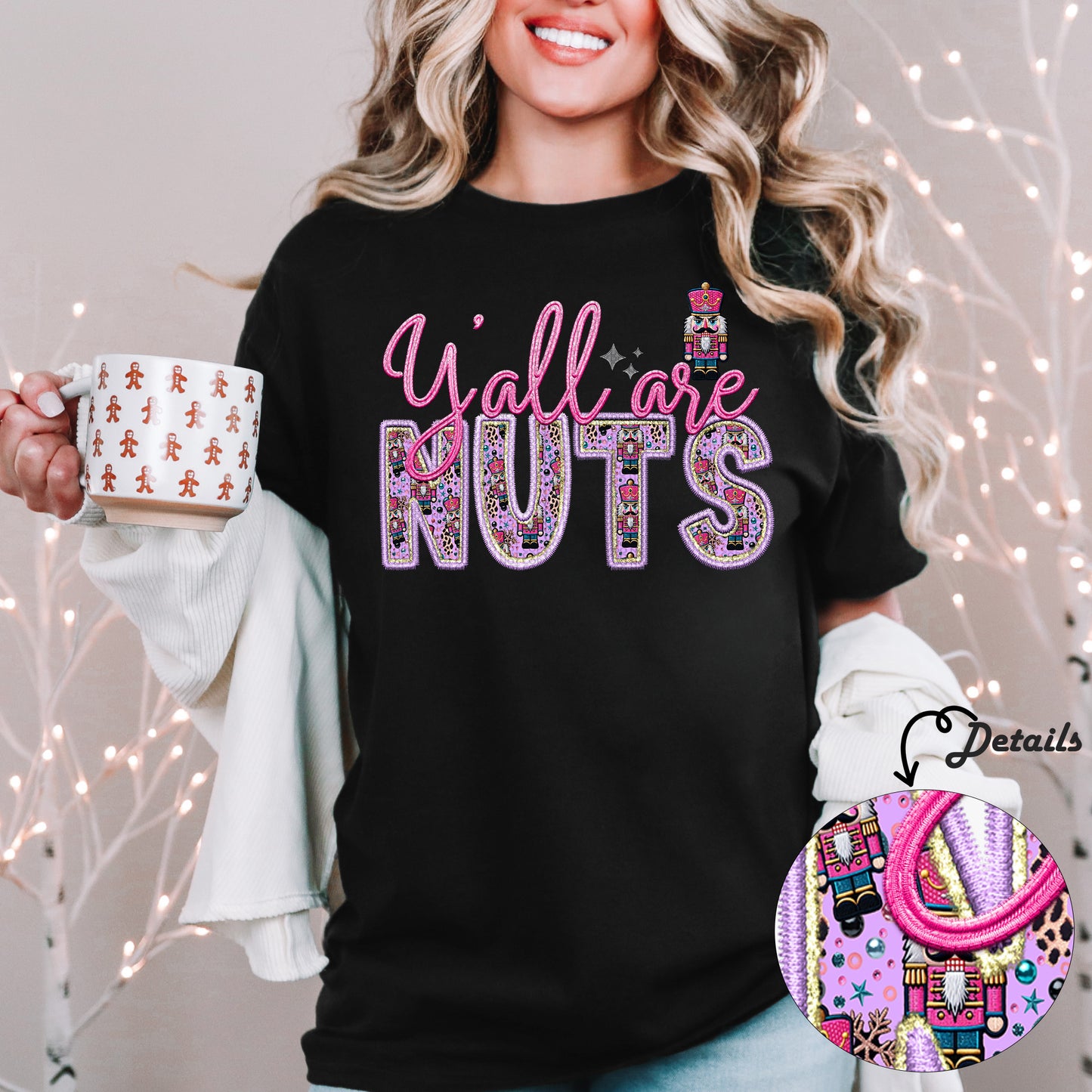 Y'all are Nuts PNG Faux Embroidery digital Design Christmas PNG Holiday T-shirt Design Holiday Digital Download